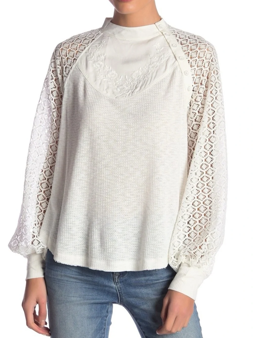 Free People Sweetest Thing Thermal Top Ivory White Size Large NWT New